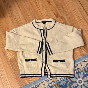 J. Crew Cream and navy Cardigan Sweater